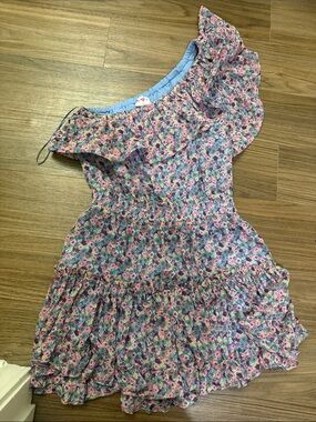 Buddy Love Metallic Pink Floral One-Shoulder Ruffle Dress